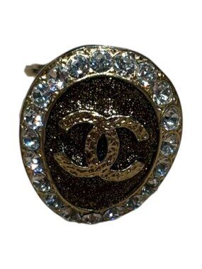 Chanel 10 C Coco Mark Rhinestone Ring Gold 12